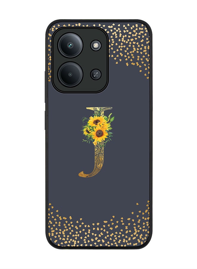 For Xiaomi Poco C85 4G Case,Slim fit Camera Protection, Shockproof Thin Phone cover  - Custom Floral Monogram - J  (Grey )
